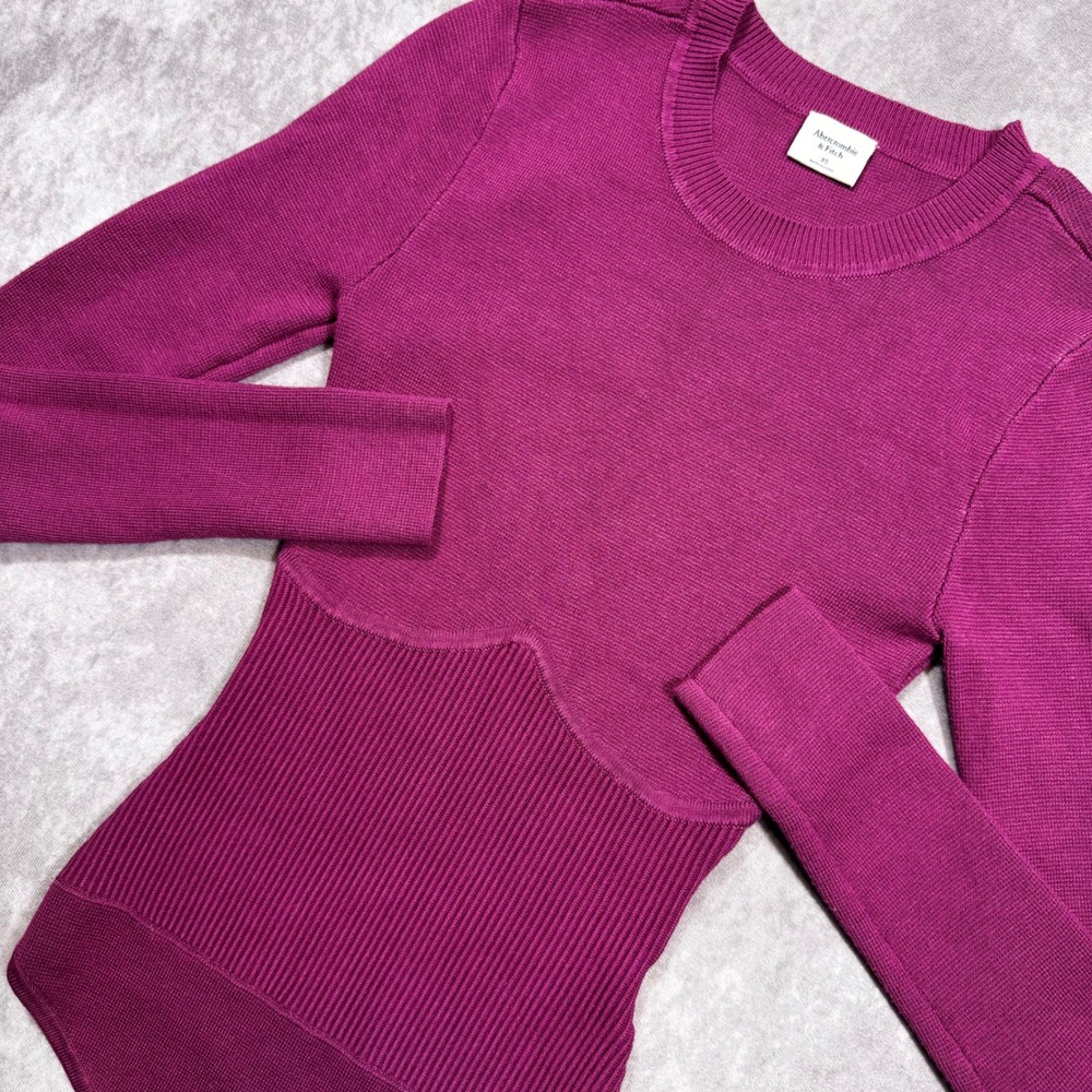 Abercrombie & Fitch Magenta Ribbed Knit Corset Bodysuit Long Sleeve XS 150S1066
